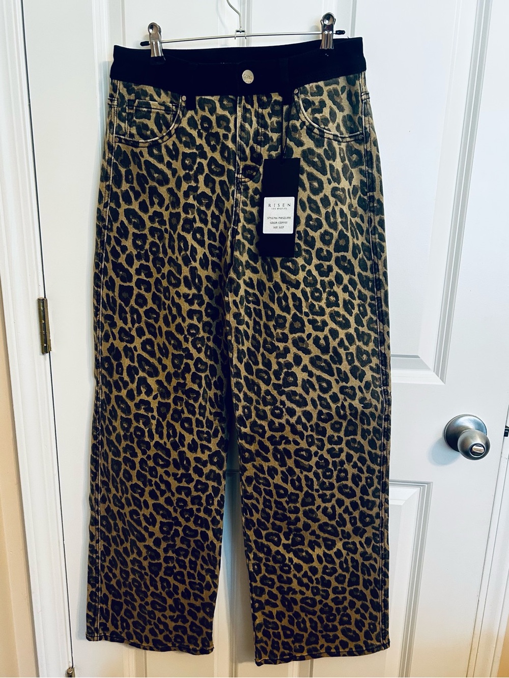 RISEN Leopard Print Wide Leg Pants - Black & Tan